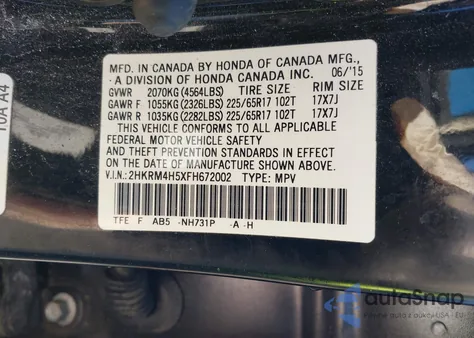 2015 Honda Cr-V Ex from USA, damaged, VIN 2HKRM4H5XFH672002